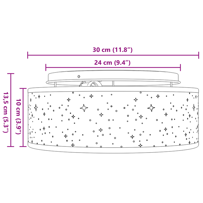 Lustră cu abajur model stea, negru, Ø 30 cm, țesătură, E27 - WALTI WALTI