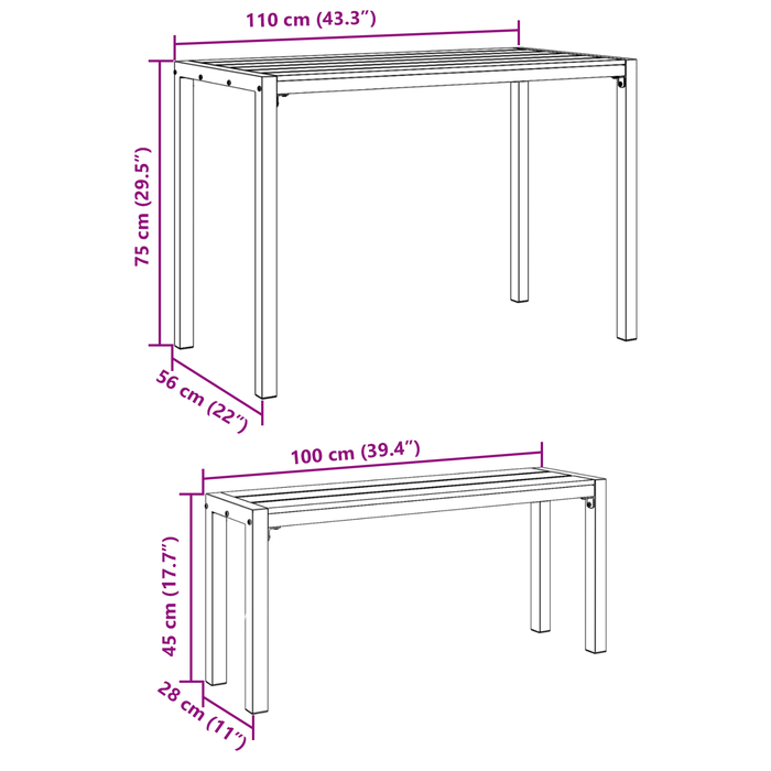 Set mobilier de grădină, 3 piese, oțel și WPC negru - WALTI WALTI