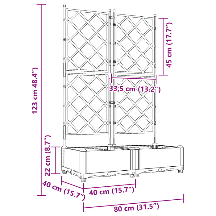 Ghiveci de grădină cu trellis 2 pcs Gri 80 x 40 x 125.5 cm PP - WALTI WALTI
