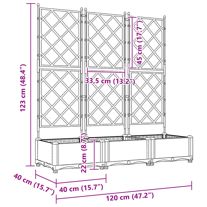 Ghiveci de grădină cu trellis 3 pcs Gri 120 x 40 x 125.5 cm PP - WALTI WALTI