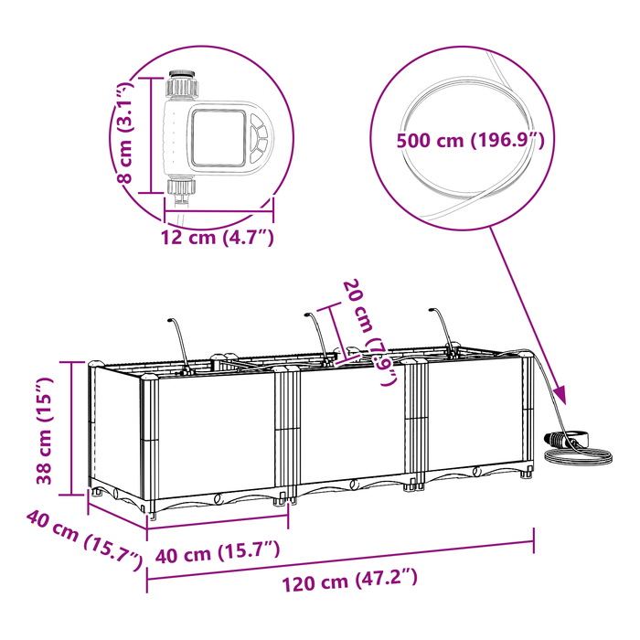 Ghivece pentru grădină Gri 120 x 40 x 37.5 cm Oțel - WALTI WALTI
