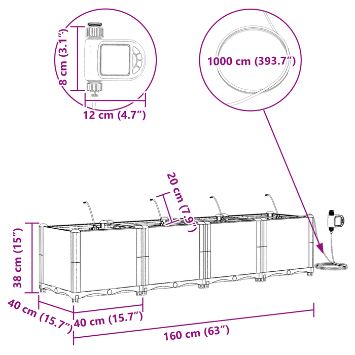 Ghivece pentru grădină Gri 160 x 40 x 37.5 cm Oțel - WALTI WALTI