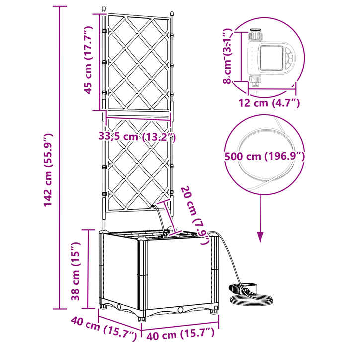 Ghivece pentru grădină Gri 40 x 40 x 142 cm Oțel - WALTI WALTI