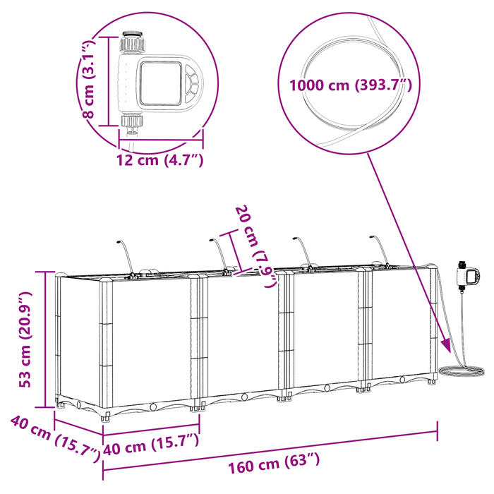 Ghivece pentru grădină Gri 160 x 40 x 52 cm Oțel - WALTI WALTI