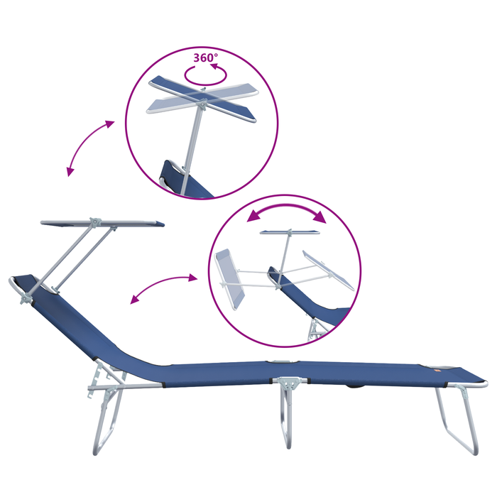 Set de 2 șezlonguri pliabile cu copertină Albastru 600D Oxford Fabric - WALTI WALTI
