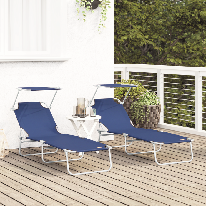 Set de 2 șezlonguri pliabile cu copertină Albastru 600D Oxford Fabric - WALTI WALTI