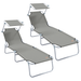 Set de șezlonguri pliabile 2 pcs cu copertină gri din țesătură Oxford 600D - WALTI WALTI