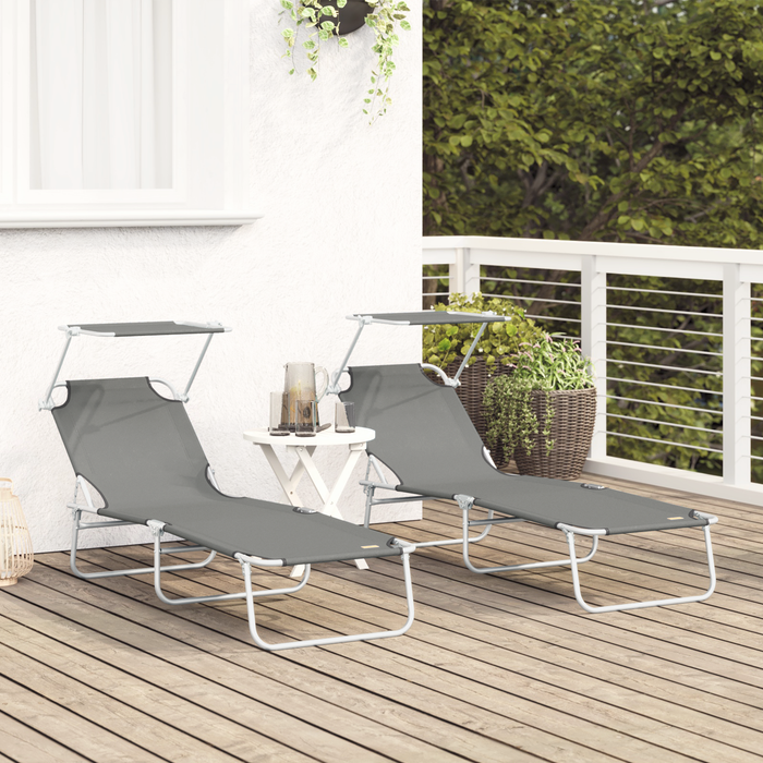 Set de șezlonguri pliabile 2 pcs cu copertină gri din țesătură Oxford 600D - WALTI WALTI