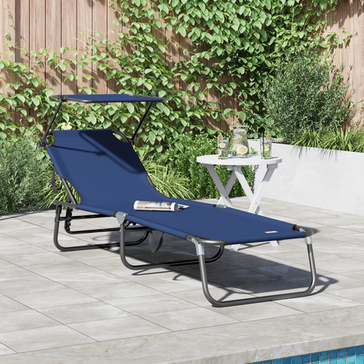Șezlong Pliabil cu Copertină Albastru din Material Oxford 600D - WALTI WALTI