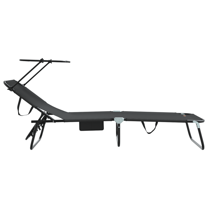 Șezlong pliabil cu copertină Negru 600D material Oxford - WALTI WALTI