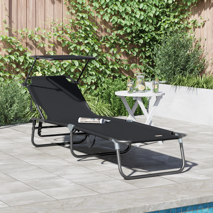 Șezlong pliabil cu copertină Negru 600D material Oxford - WALTI WALTI