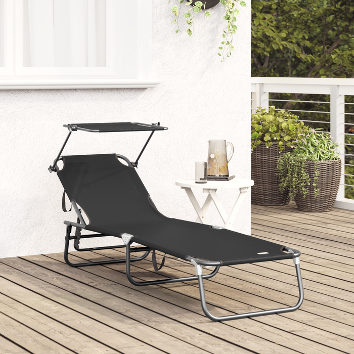 Șezlong pliabil cu copertină Negru 600D material Oxford - WALTI WALTI