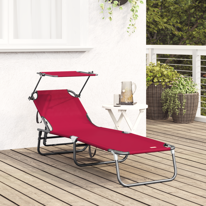 Șezlong pliabil cu copertină roșu din țesătură Oxford 600D - WALTI WALTI