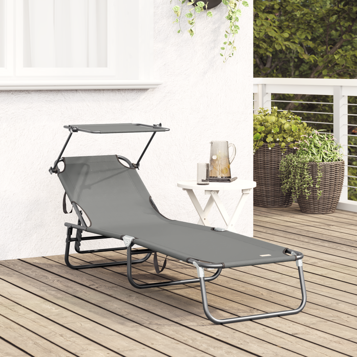 Șezlong pliabil cu copertină Gri din material Oxford 600D - WALTI WALTI