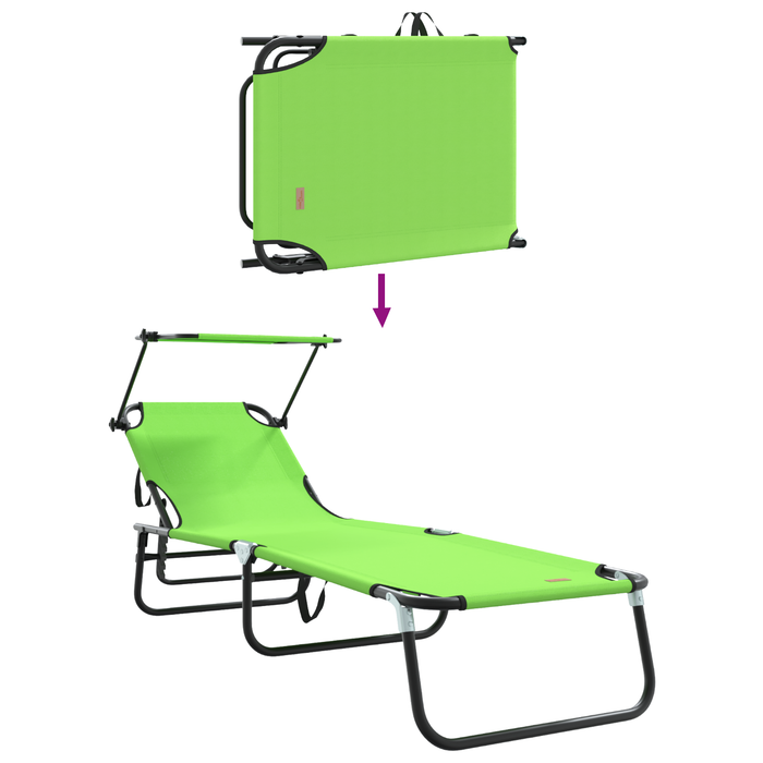Șezlong Pliabil cu Copertină Verde 600D Oxford - WALTI WALTI