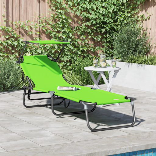 Șezlong Pliabil cu Copertină Verde 600D Oxford - WALTI WALTI