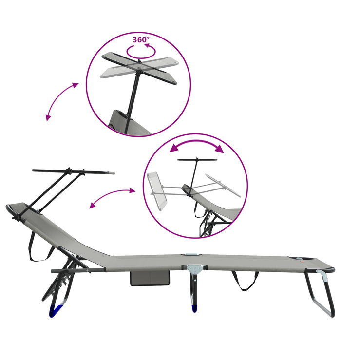 Set de 2 șezlonguri pliabile cu baldaquin Gri din material Oxford 600D - WALTI WALTI