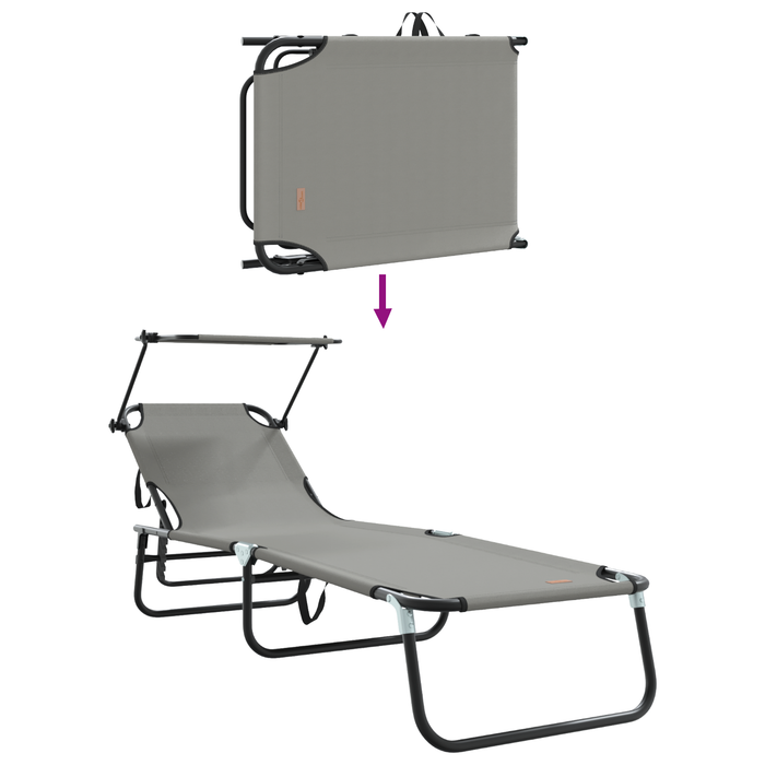 Set de 2 șezlonguri pliabile cu baldaquin Gri din material Oxford 600D - WALTI WALTI