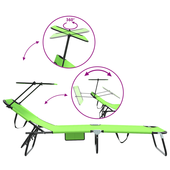 2 șezlonguri pliabile cu copertină Verde țesătură Oxford 600D - WALTI WALTI