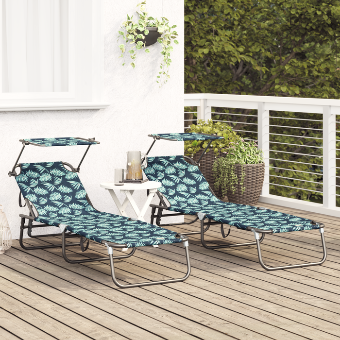Șezlonguri pliabile 2 pcs cu print cu frunze din țesătură Oxford 600D - WALTI WALTI