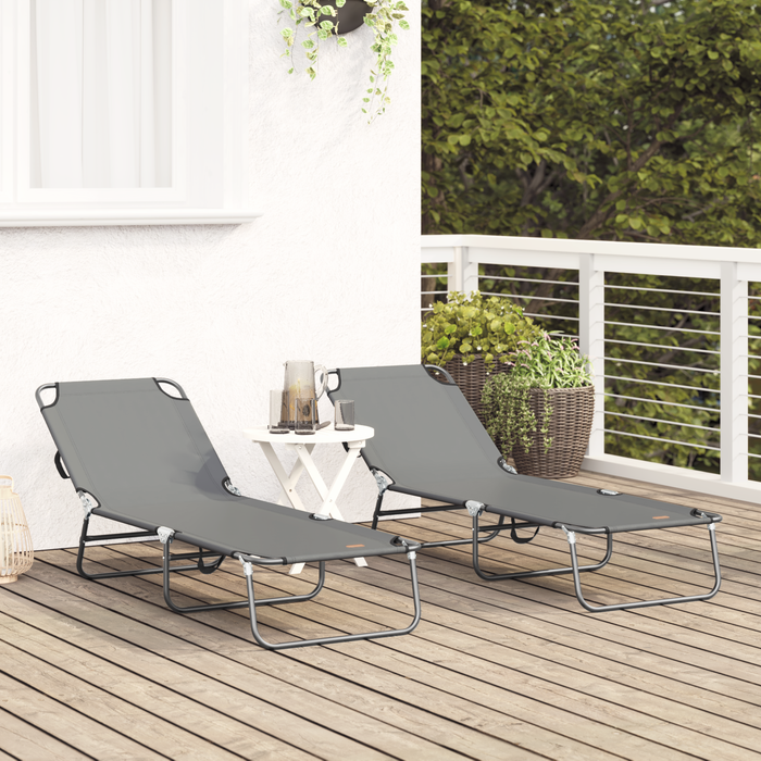 Șezlong pliabil 2 pcs Portabil Gri 600D Fabric Oxford - WALTI WALTI