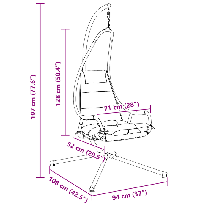 Fotoliu Suspendat cu Cadru și Perne Antracit din Oțel - WALTI WALTI