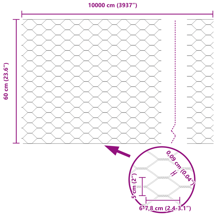 Gard hexagonal verde 0.6x100 m din oțel - WALTI WALTI