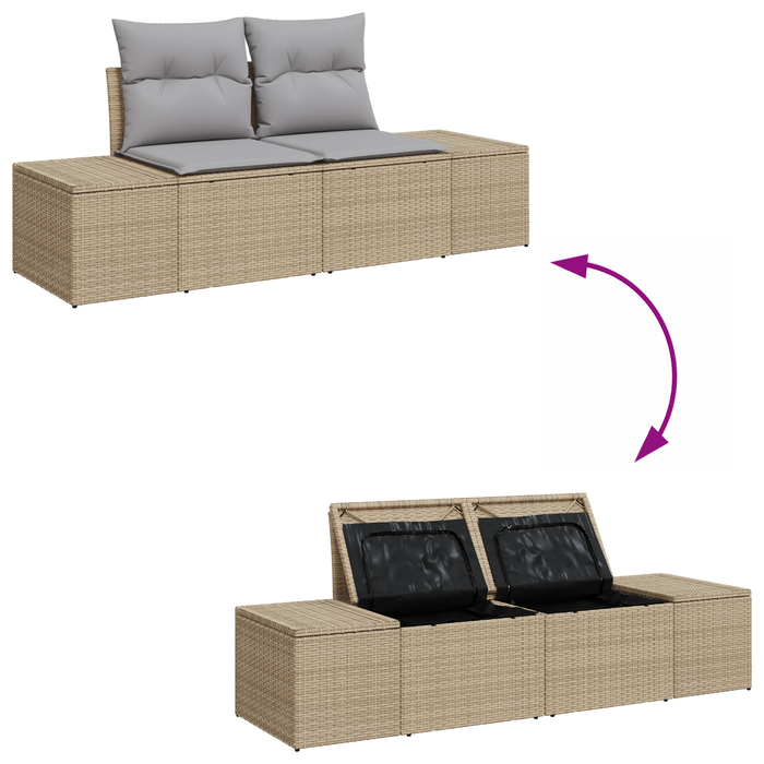 Canapea de grădină 2 pers., perne&depozitare, bej, poliratan - WALTI WALTI