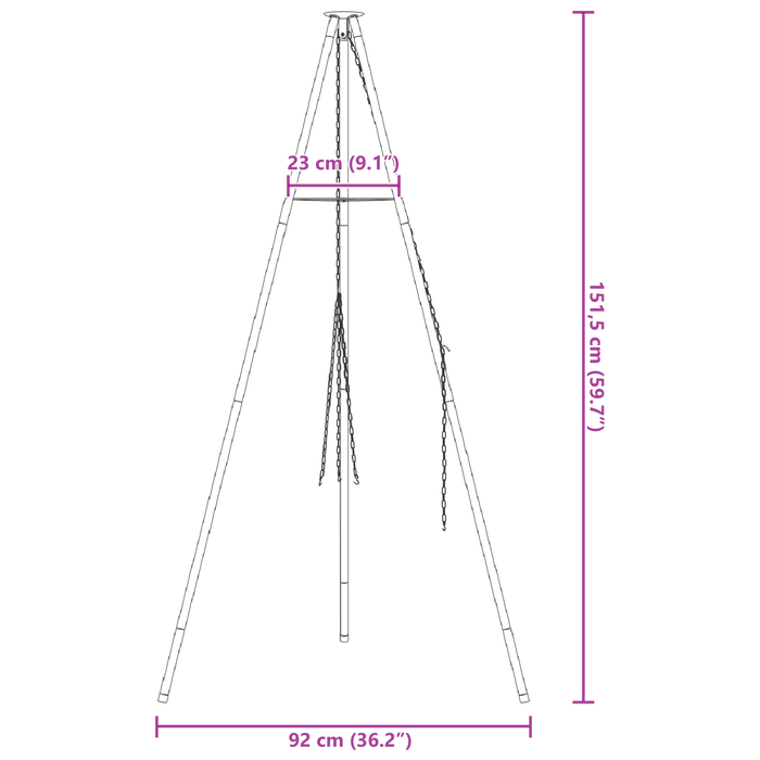 Tripod de Gătit la Foc de Tabără 150 cm Înălțime Oțel - WALTI WALTI