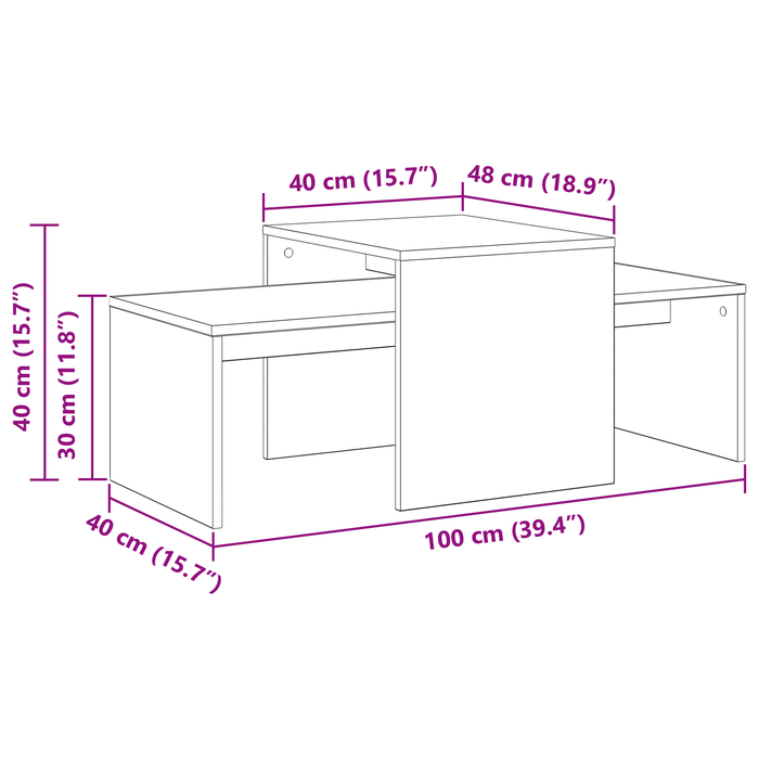 Mese în cuiburi Stejar Negru 100 x 48 x 40 cm Lemn compozit - WALTI WALTI