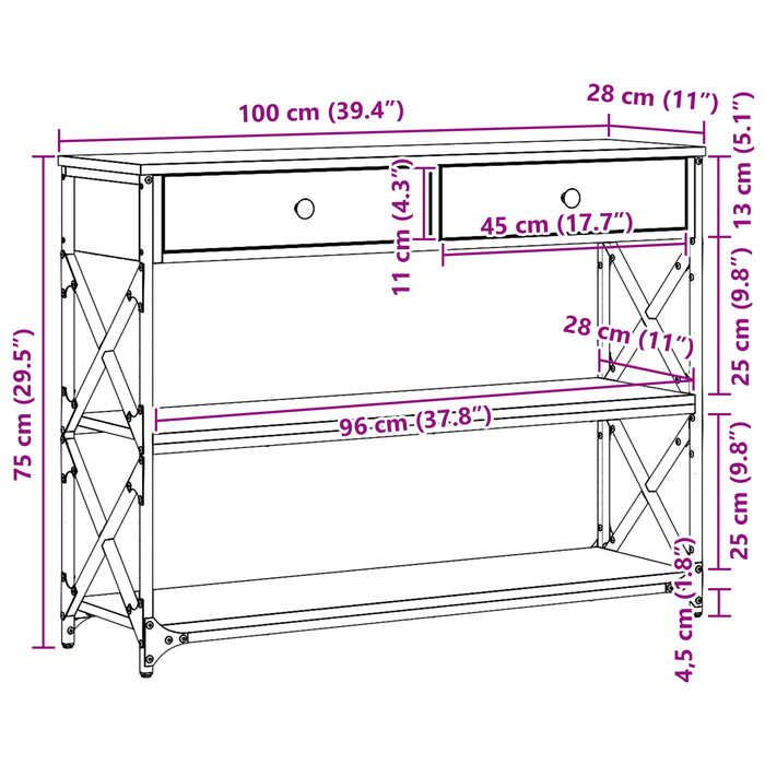Masă Consolă stejar artizanal 100 x 28 x 75 cm - WALTI WALTI