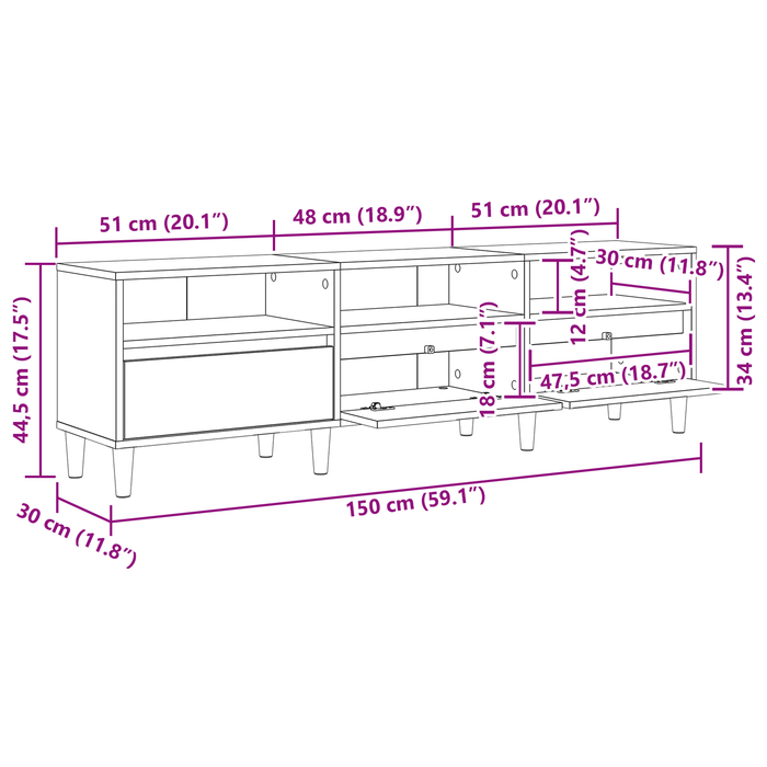 Cabinet TV Stejar Negru 150 x 30 x 45 cm Lemn compozit - WALTI WALTI