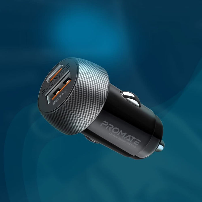 Incarcator auto PROMATE DriveGear-PD33, 1xUSB-C Power Delivery 33W, 1xUSB-A Quick Charge 18W, negru WALTI