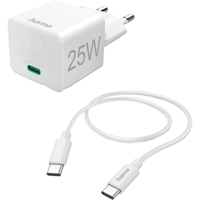 Incarcator retea HAMA 201624, 1xUSB-C, Power Delivery (PD), 25W, cablu USB-C, alb WALTI