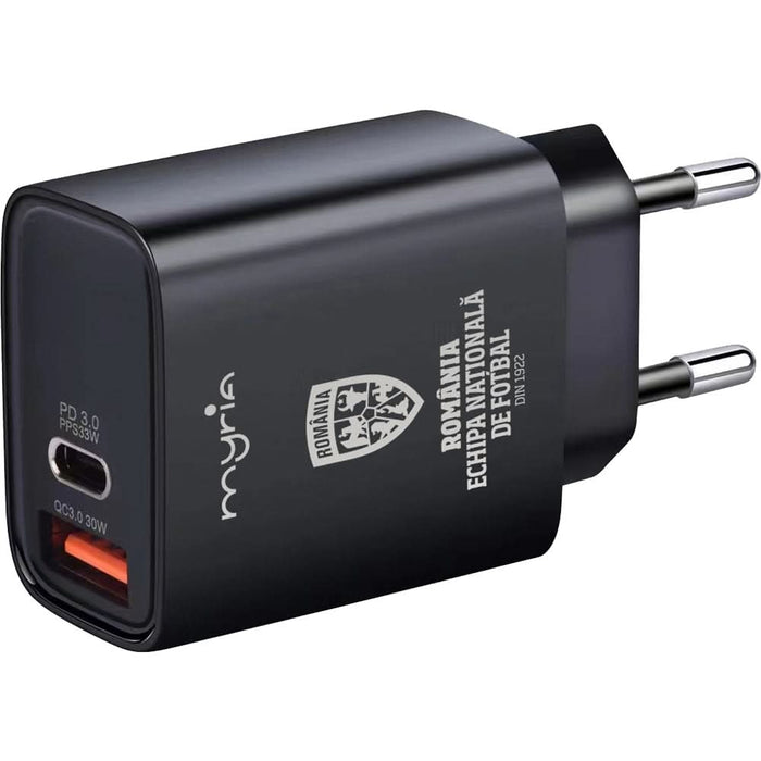 Incarcator retea MYRIA Echipa Nationala de Fotbal MY9092FRF, 1x USB-A, 1x USB-C, Power Delivery (PD) 30W, negru WALTI