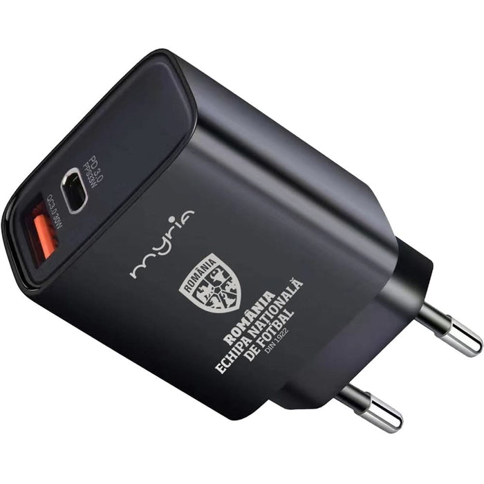 Incarcator retea MYRIA Echipa Nationala de Fotbal MY9092FRF, 1x USB-A, 1x USB-C, Power Delivery (PD) 30W, negru WALTI