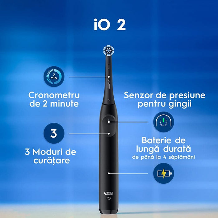 Periuta de dinti electrica ORAL-B iO2, 8800 miscari/min, Timer, 3 programe, 2 capate, negru WALTI