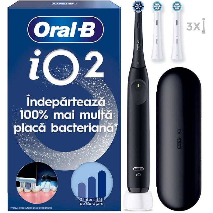 Periuta de dinti electrica ORAL-B iO2, 8800 miscari/min, Timer, 3 programe, 2 capate, negru WALTI