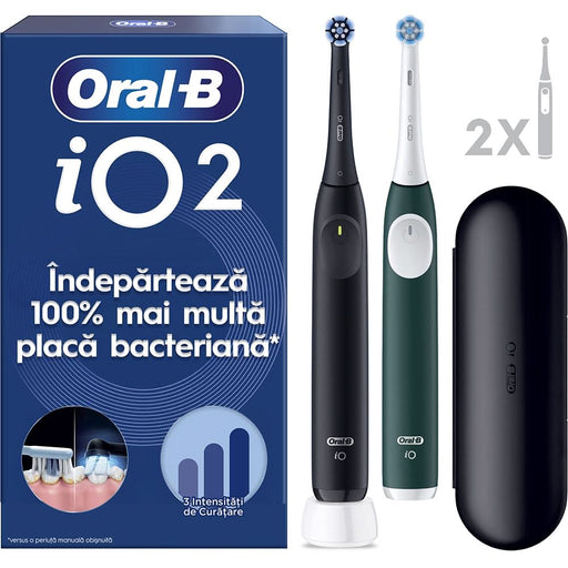 Set 2 Periuta de dinti electrice ORAL-B iO2, 8800 miscari/min, Timer, 3 programe, 2 capate, negru - WALTI WALTI