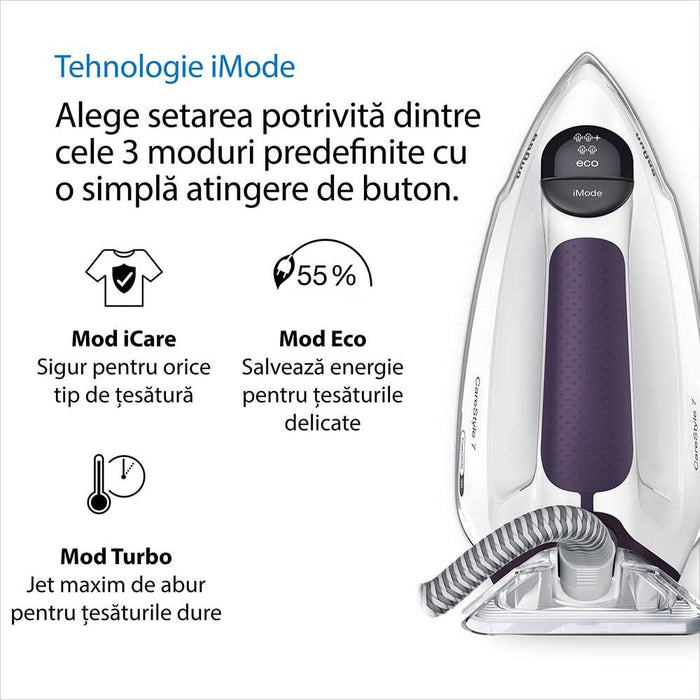 Statie de calcat BRAUN CareStyle 7 IS7266VI, 2700W, 550g/min, 2l, talpa Eloxal, alb-violet WALTI