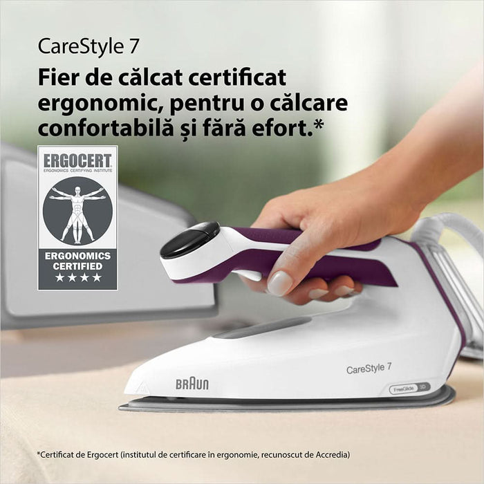 Statie de calcat BRAUN CareStyle 7 IS7266VI, 2700W, 550g/min, 2l, talpa Eloxal, alb-violet WALTI