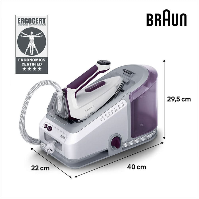 Statie de calcat BRAUN CareStyle 7 IS7266VI, 2700W, 550g/min, 2l, talpa Eloxal, alb-violet WALTI