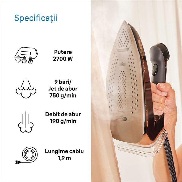 Statie de calcat BRAUN CareStyle 9 IS9090BK, 2700W, 750g/min, 2l, talpa Eloxal Plus, negru-auriu - WALTI WALTI