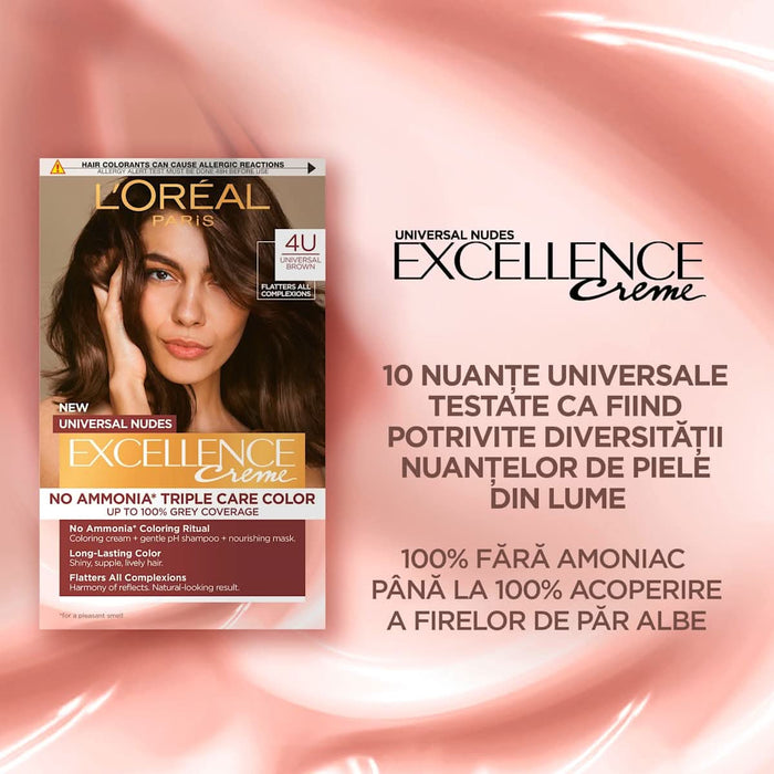L'ORÉAL PARiS EXCELLENCE Creme Vopsea de păr permanentă 4U universal brown, 1 buc WALTI