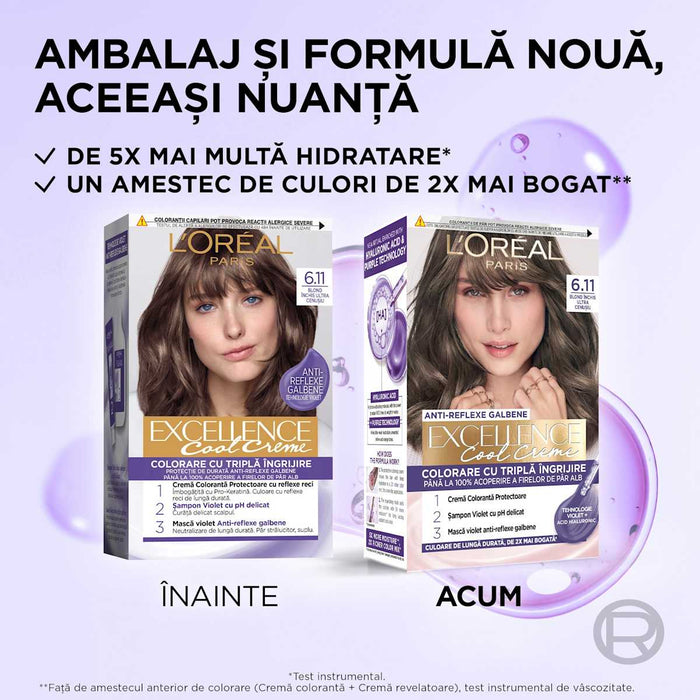 L'ORÉAL PARiS EXCELLENCE Creme Vopsea de păr permanentă cu amoniac 6.11, 1 buc WALTI