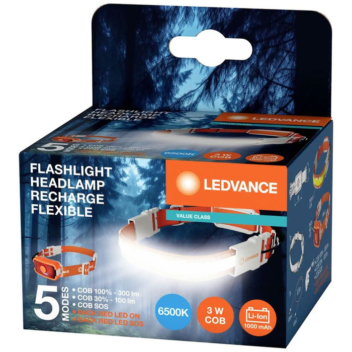 Lanterna LED frontala LEDVANCE 4099854175886, 3W, 300 lumeni, acumulator, portocaliu WALTI