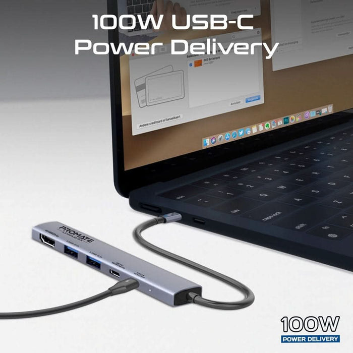 Hub USB Type-C PROMATE LinkHub-5X, USB-A, USB-C, HDMI, gri WALTI