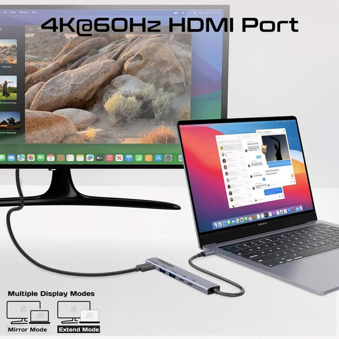 Hub USB Type-C PROMATE LinkHub-5X, USB-A, USB-C, HDMI, gri WALTI