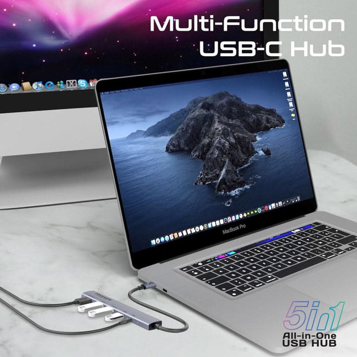 Hub USB Type-C PROMATE LinkHub-5X, USB-A, USB-C, HDMI, gri WALTI