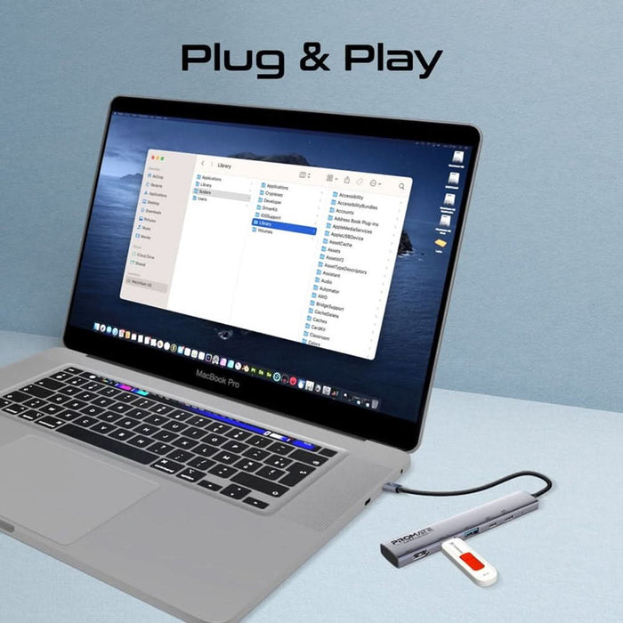 Hub USB Type-C PROMATE LinkHub-5X, USB-A, USB-C, HDMI, gri WALTI